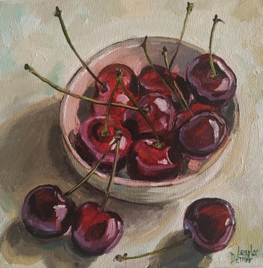 Painting titled "Cherry sweet red fr…" by Leyla Demir, Original Artwork, Oil
