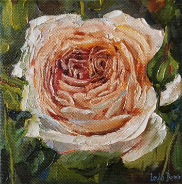 Malerei mit dem Titel "Caramel rose origin…" von Leyla Demir, Original-Kunstwerk, Öl