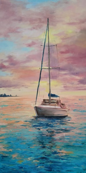 Peinture intitulée "Sailing boat origin…" par Leyla Demir, Œuvre d'art originale, Huile