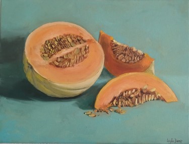 Painting titled "Melon fruit still l…" by Leyla Demir, Original Artwork, Oil
