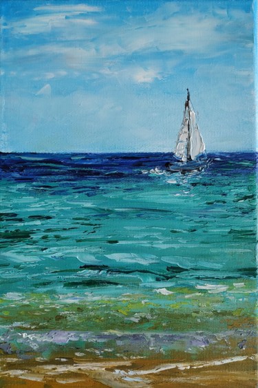 Painting titled "sailing boat origin…" by Leyla Demir, Original Artwork, Oil