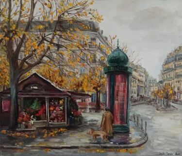 Painting titled "Autumn in Paris oil…" by Leyla Demir, Original Artwork, Oil Mounted on Wood Stretcher frame