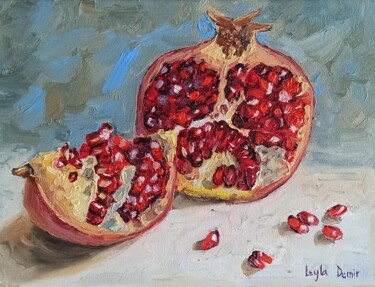 Painting titled "Pomegranate mini mo…" by Leyla Demir, Original Artwork, Oil Mounted on Wood Stretcher frame