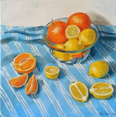 Painting titled "Lemon and orange ci…" by Leyla Demir, Original Artwork, Oil