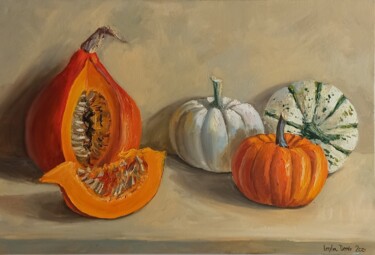 Картина под названием "Pumpkin Hokkaido st…" - Leyla Demir, Подлинное произведение искусства, Масло Установлен на Деревянная…