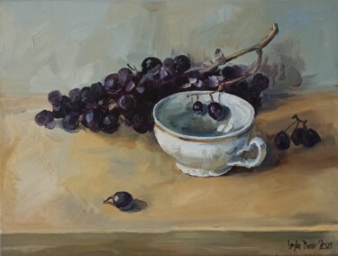 Картина под названием "Bunch of Grapes fru…" - Leyla Demir, Подлинное произведение искусства, Масло Установлен на Деревянная…