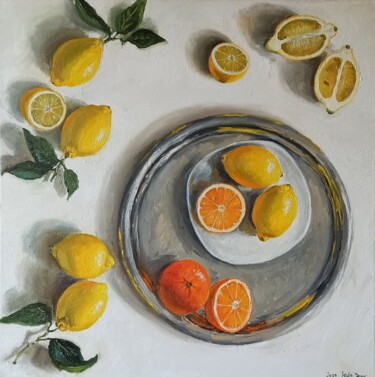 Malerei mit dem Titel "Lemon and orange fr…" von Leyla Demir, Original-Kunstwerk, Öl Auf Keilrahmen aus Holz montiert