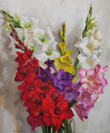 Картина под названием "Gladiolus Large ori…" - Leyla Demir, Подлинное произведение искусства, Масло Установлен на Деревянная…
