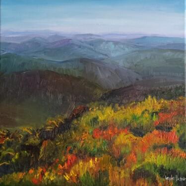 Pittura intitolato "Mountains Painting…" da Leyla Demir, Opera d'arte originale, Olio Montato su Telaio per barella in legno
