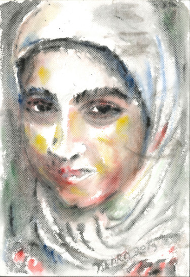 Dessin intitulée "GIRL IN A WHITE SCA…" par Karakhan, Œuvre d'art originale, Aquarelle