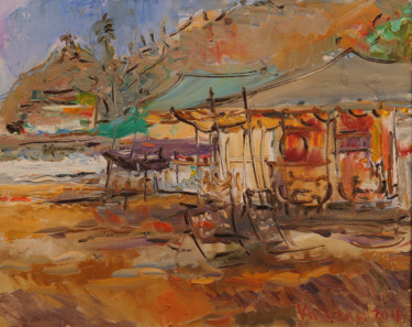 Peinture intitulée "CAFE IN ARAMBOL. GO…" par Karakhan, Œuvre d'art originale, Huile