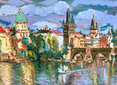 Painting titled "PRAGUE - landscape…" by Karakhan, Original Artwork, Oil