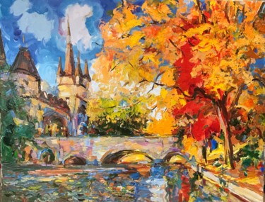 Painting titled "DUSSELDORF - Citysc…" by Karakhan, Original Artwork, Oil