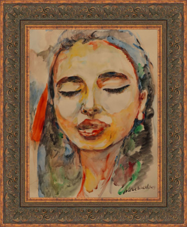 Painting titled "TURKISH GIRL - fema…" by Karakhan, Original Artwork, Watercolor