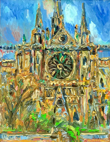 Painting titled "Notre Dame, View fr…" by Karakhan, Original Artwork, Oil