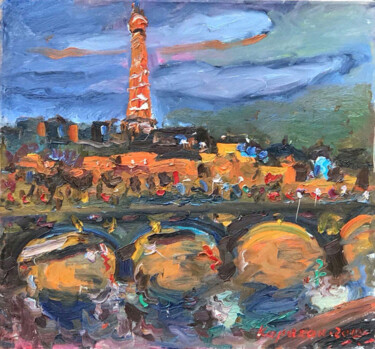 Painting titled "PARIS IN THE EVENIN…" by Karakhan, Original Artwork, Oil