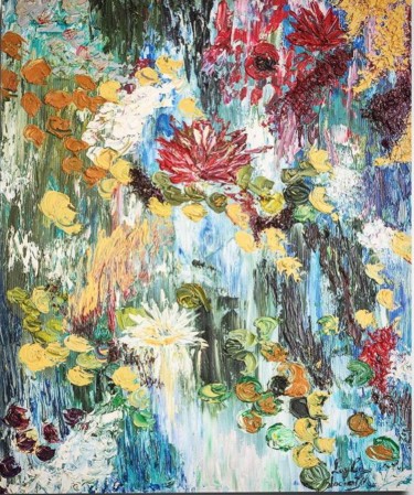 Painting titled "Water Lilies" by Valeriia İNceoğlu, Original Artwork, Acrylic Mounted on Wood Stretcher frame