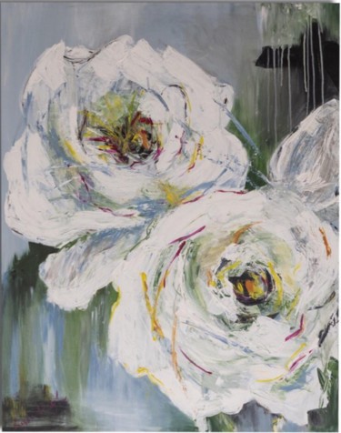 Painting titled "White Rouses" by Valeriia İNceoğlu, Original Artwork, Acrylic Mounted on Wood Stretcher frame