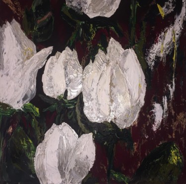 Painting titled "White Tulips" by Valeriia İNceoğlu, Original Artwork, Acrylic Mounted on Wood Stretcher frame