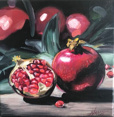 Painting titled "Pomegranates 4" by Leysan Khasanova, Original Artwork, Oil