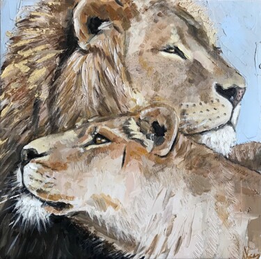 Painting titled "King and queen. Lio…" by Leysan Khasanova, Original Artwork, Oil