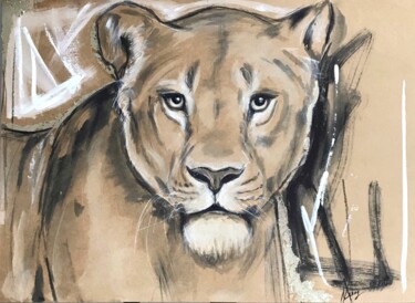 Pintura intitulada "Modern art Lioness…" por Leysan Khasanova, Obras de arte originais, Acrílico