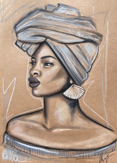 Pittura intitolato "African queen N7 Mo…" da Leysan Khasanova, Opera d'arte originale, Acrilico