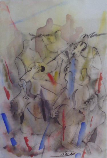 Painting titled "Orchestra-1" by Lezer Manole, Original Artwork, Watercolor