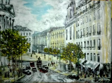 Painting titled "Neve no Chiado" by Luciano Fernandes, Original Artwork, Oil