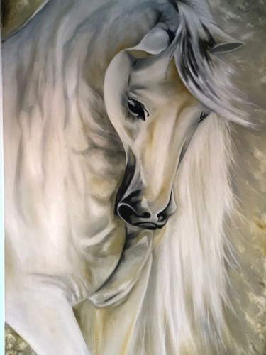 Картина под названием "Cavalo branco (copy)" - Luciano Fernandes, Подлинное произведение искусства, Масло