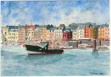 Painting titled "n-5-dieppe-port-09-…" by Laurent Fortier, Original Artwork, Watercolor