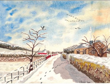 Painting titled "n-6-hiver-doiseaux-…" by Laurent Fortier, Original Artwork, Watercolor
