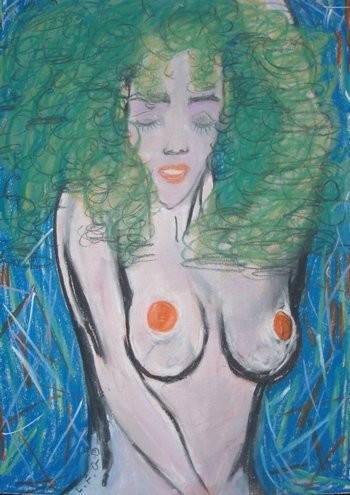 Painting titled "La femme aux cheveu…" by L. F. Q. B. (Le Feu Qui Brule), Original Artwork, Pastel