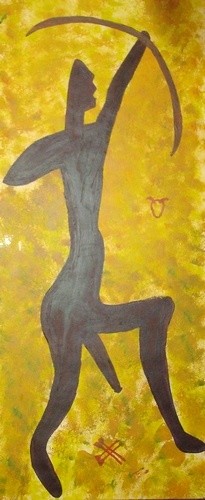 Painting titled "Primitif Male (Dypt…" by L. F. Q. B. (Le Feu Qui Brule), Original Artwork, Acrylic