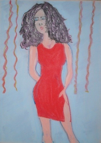 Картина под названием "La femme a la robe…" - L. F. Q. B. (Le Feu Qui Brule), Подлинное произведение искусства, Пастель