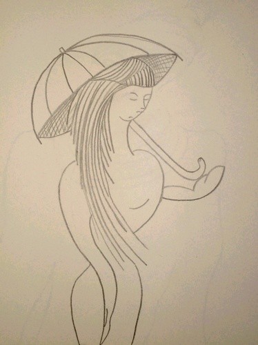 Drawing titled "La femme au paraplu…" by L. F. Q. B. (Le Feu Qui Brule), Original Artwork, Pencil