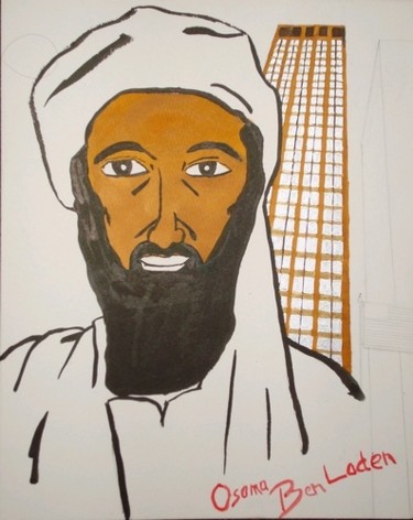 Disegno intitolato "Osama ben Laden (bl…" da L. F. Q. B. (Le Feu Qui Brule), Opera d'arte originale, Inchiostro