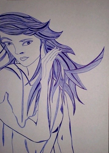 Drawing titled "Wild Lady" by L. F. Q. B. (Le Feu Qui Brule), Original Artwork, Ballpoint pen