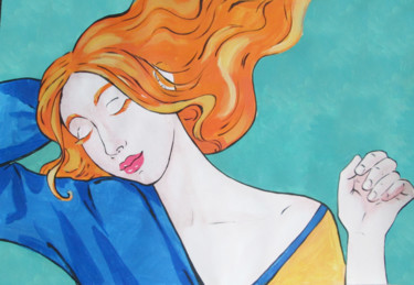 Картина под названием "Girl with red hair" - Galina Lyutaeva, Подлинное произведение искусства, Акрил