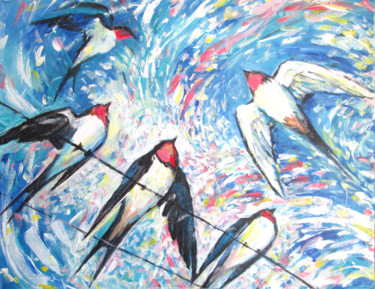 Schilderij getiteld "Summer Swallows" door Galina Lyutaeva, Origineel Kunstwerk, Acryl
