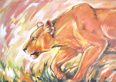 Painting titled "Lioness" by Galina Lyutaeva, Original Artwork, Acrylic