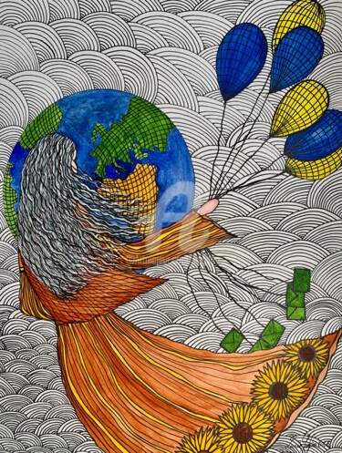 Les lettres vertes Dessin intitulée "Les lettres vertes" par Lucie Giglio, Œuvre d'art originale, Aquarelle