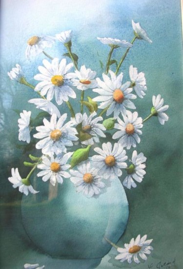 Painting titled "Fleurs" by Laurent Girard, Original Artwork