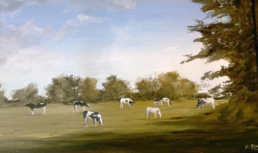 Painting titled "Vaches normandes" by Laurent Girard, Original Artwork