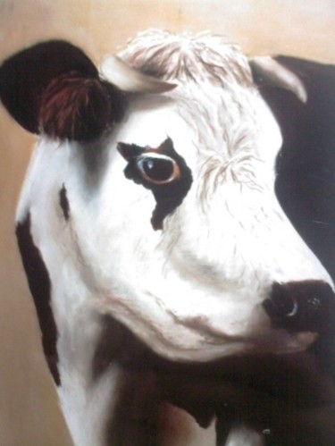 Peinture intitulée "Portrait de vache" par Laurent Girard, Œuvre d'art originale
