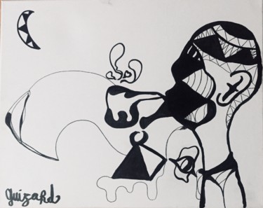 sous la lune Dessin intitulée "sous la lune" par Guizard Illustration.Co, Œuvre d'art originale, Marqueur