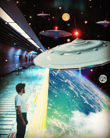 Digitale Kunst mit dem Titel "Station galactique" von Lhmixarts, Original-Kunstwerk, Fotomontage