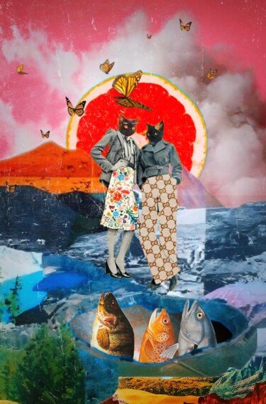 Digital Arts titled "Fish and cats" by Lhmixarts, Original Artwork, Digital Collage