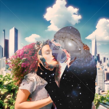 Digitale Kunst mit dem Titel "Amour cosmique" von Lhmixarts, Original-Kunstwerk, Digitale Collage