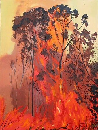 Peinture intitulée "Fire on bush" par Bernard L'Hostis, Œuvre d'art originale